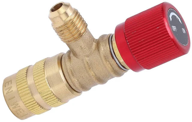 Alt view image 6 of 6 - Refrigerant Charging Valve Brass Liquid Safety Valve for R22 R410 R134A R404 1/4in Male 5/16in Female Air Conditioner Manifold