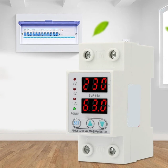 Alt view image 6 of 6 - Double LED Display Single Phase Adjustable Voltage Current Protector Voltage Protective Device AC230V 63A x 36 x 60mm