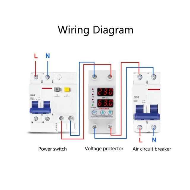 Alt view image 3 of 6 - Double LED Display Single Phase Adjustable Voltage Current Protector Voltage Protective Device AC230V 63A x 36 x 60mm