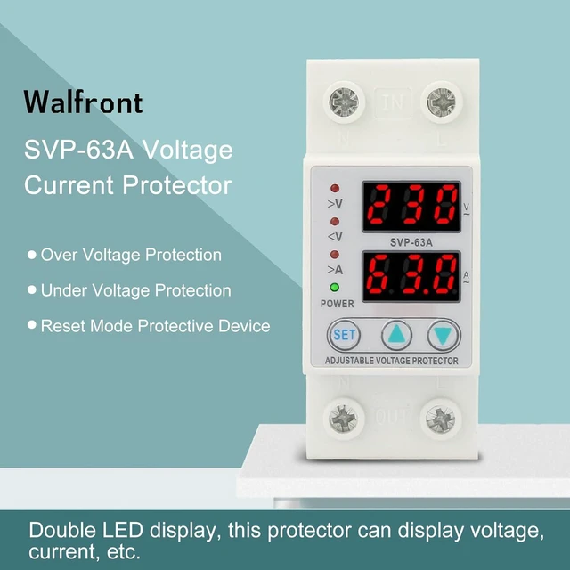 Alt view image 4 of 6 - Double LED Display Single Phase Adjustable Voltage Current Protector Voltage Protective Device AC230V 63A x 36 x 60mm