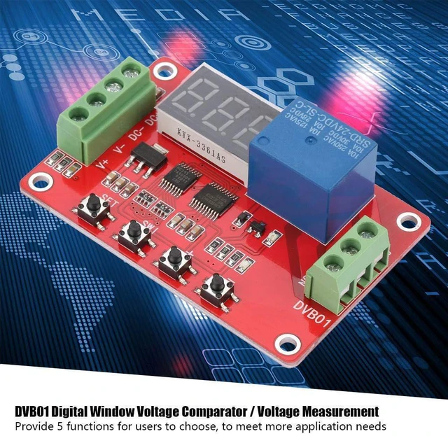 Alt view image 6 of 6 - 12V/24V DVB01 Digital Voltage Comparator Module Red Discharge Voltage Measurement Overvoltage Undervoltage Overload Module(24V)