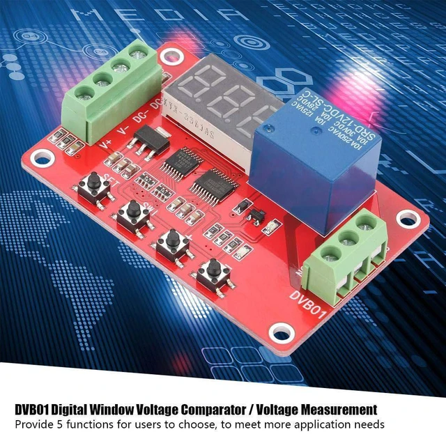 Alt view image 2 of 6 - 12V/24V Digital Voltage Comparator DVB01 Voltage Comparator Module Red Discharge Voltage Measurement Overvoltage Undervoltage Overload Module(12V)