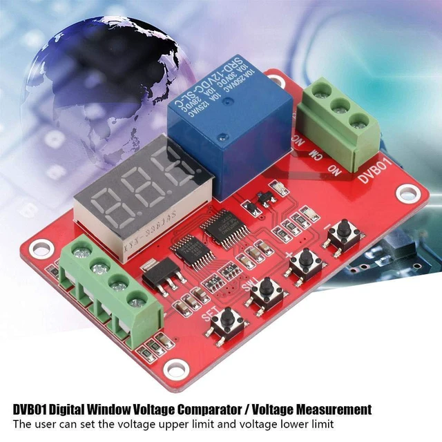 Alt view image 3 of 6 - 12V/24V Digital Voltage Comparator DVB01 Voltage Comparator Module Red Discharge Voltage Measurement Overvoltage Undervoltage Overload Module(12V)