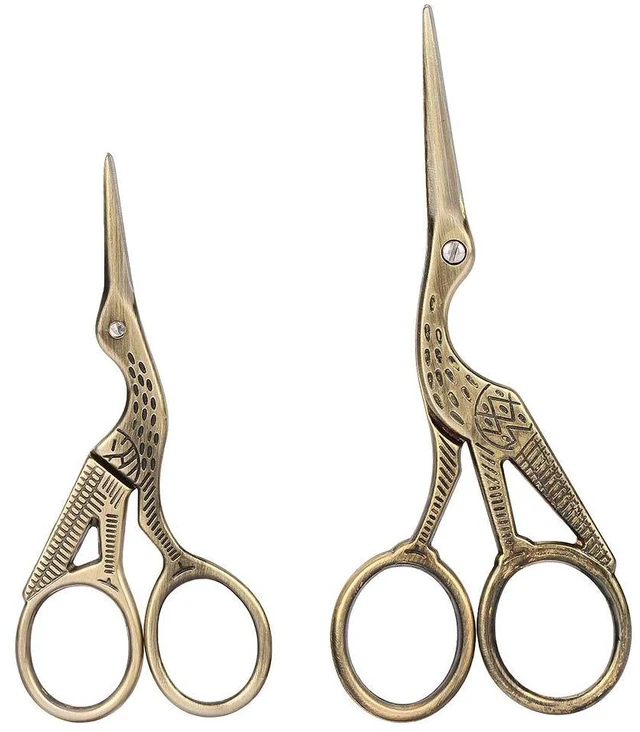 Main image of 2 Pcs Vintage Stork Embroidery Scissors Bronze Stainless Steel Sewing Scissors Antique Crane Design Bird Shears for Needlework Thread Craft DIY Ideal Sewing Gift for Women Mom Tailor (Bronze)