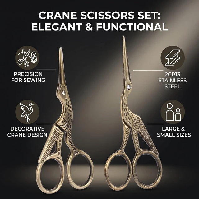 Alt view image 4 of 6 - 2 Pcs Vintage Stork Embroidery Scissors Bronze Stainless Steel Sewing Scissors Antique Crane Design Bird Shears for Needlework Thread Craft DIY Ideal Sewing Gift for Women Mom Tailor (Bronze)