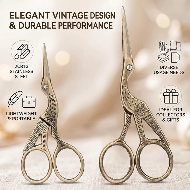 Alt view image 5 of 6 - 2 Pcs Vintage Stork Embroidery Scissors Bronze Stainless Steel Sewing Scissors Antique Crane Design Bird Shears for Needlework Thread Craft DIY Ideal Sewing Gift for Women Mom Tailor (Bronze)