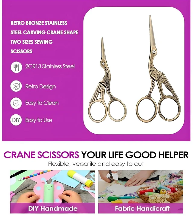 Alt view image 6 of 6 - 2 Pcs Vintage Stork Embroidery Scissors Bronze Stainless Steel Sewing Scissors Antique Crane Design Bird Shears for Needlework Thread Craft DIY Ideal Sewing Gift for Women Mom Tailor (Bronze)