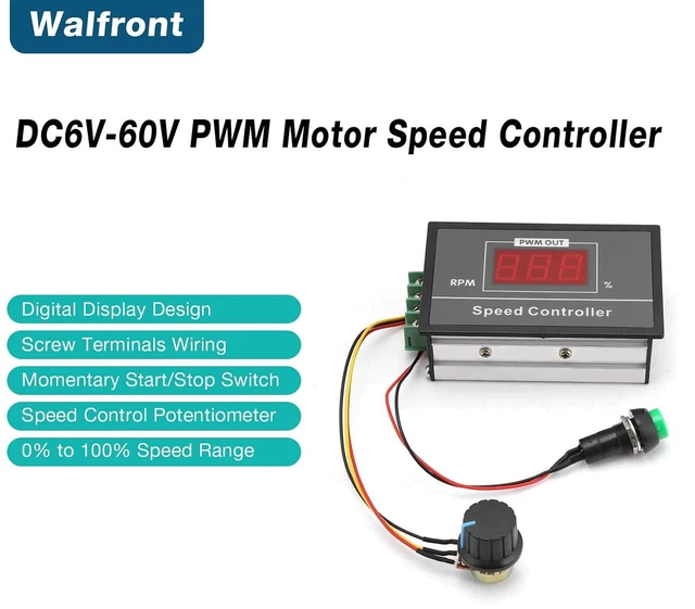 Alt view image 2 of 6 - DC 6-60V 12V 24V 36V 48V 30A PWM DC Motor Speed Controller (PWM) Speed Adjustable Stepless Governor Regulator Motor Speed Controller with Start Stop