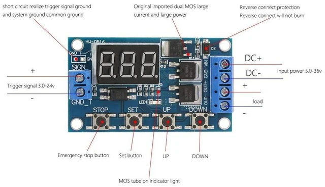 Alt view image 2 of 6 - DC 12V-24V Pulse Trigger Cycle Delay Timer Switch ON/Off Relay Control Module MOS Control Board LED Display
