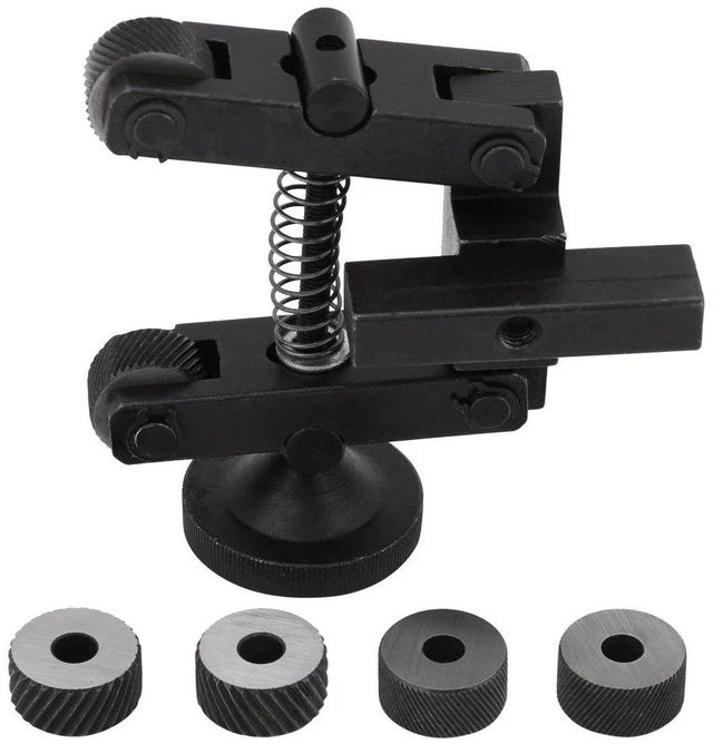 Main image of Knurling Knurler Tool 2cm/0.8inch Spring Loaded Holder Linear Knurl Tool Lathe Adjustable Shank with 4 Spare Knurling Wheels 45# Carbon Steel CR15 for 7X Mini Lathe