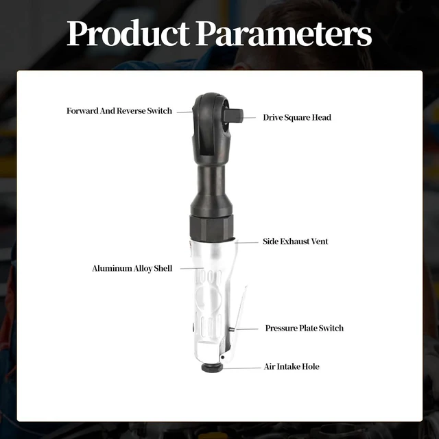 Alt view image 4 of 6 - Walfront 1/4 Air Ratchet Pneumatic Impact Wrench Square Driver Adjustable Torsion 25ft-lbs 90psi For Industrial Maintenance