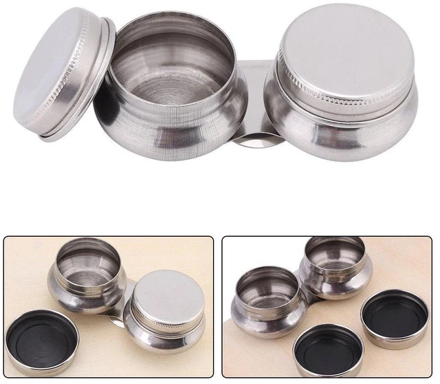 Alt view image 4 of 6 - Double Dipper Palette Cup - Stainless Steel Paint Solvent Container with Leakproof Lids Clip - Large Mouth Design for Oil Turpentine and Megilp - Fits Easily on Artist Palette