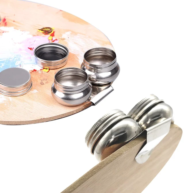 Alt view image 2 of 6 - Double Dipper Palette Cup - Stainless Steel Paint Solvent Container with Leakproof Lids Clip - Large Mouth Design for Oil Turpentine and Megilp - Fits Easily on Artist Palette