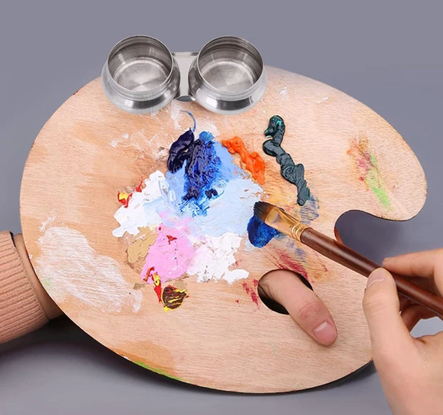 Alt view image 6 of 6 - Double Dipper Palette Cup - Stainless Steel Paint Solvent Container with Leakproof Lids Clip - Large Mouth Design for Oil Turpentine and Megilp - Fits Easily on Artist Palette