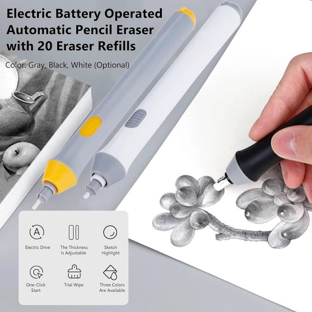 Alt view image 6 of 6 - Electric Eraser Kit Automatic Pencil Eraser Battery Operated with 20 Eraser Refills Detailer Tool for Artists Sketching Pencils/Drafting Pencil/Graphite(Black)