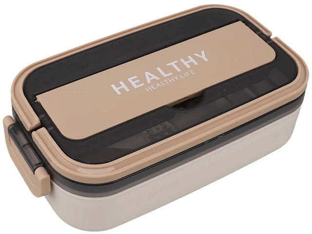 Main image of Walfront Lunch Box Stainless Steel 700ml, Leakproof Food Container with Compartments, Microwave Safe Lunch Steel Bento for Office Workers Adults, Creamy Apricot