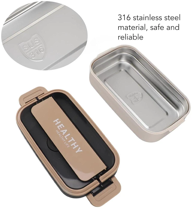 Alt view image 3 of 6 - Walfront Lunch Box Stainless Steel 700ml, Leakproof Food Container with Compartments, Microwave Safe Lunch Steel Bento for Office Workers Adults, Creamy Apricot