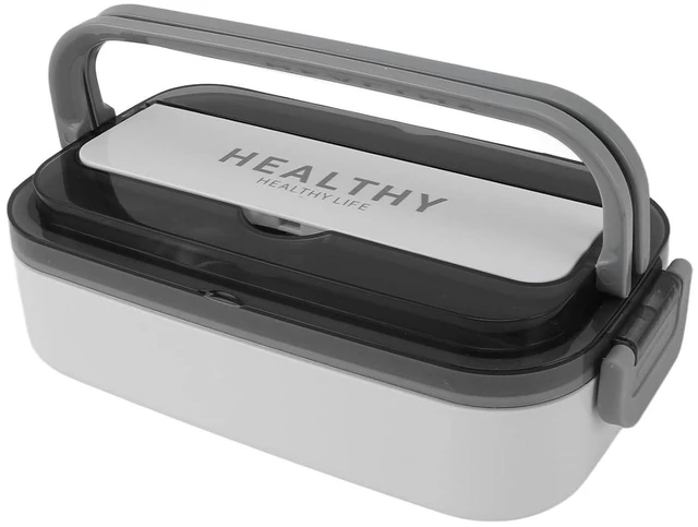 Alt view image 4 of 6 - Walfront Lunch Box Stainless Steel 700ml Leakproof Lunch Container with Chopsticks and Spoon Style for Office Workers Travel White