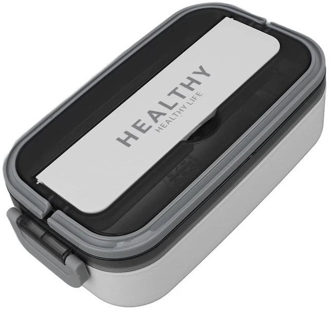 Alt view image 3 of 6 - Walfront Lunch Box Stainless Steel 700ml Leakproof Lunch Container with Chopsticks and Spoon Style for Office Workers Travel White