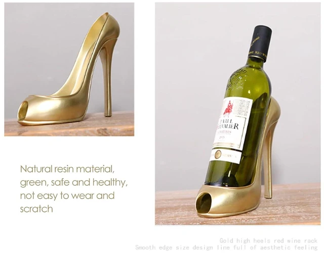 Alt view image 4 of 6 - Walfront High Heel Shoe Shape Wine Bottle Holder, Unique Wine Rack for Countertop, Home Decor for Living Room Cabinet Bar, Gold