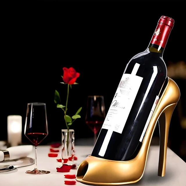 Alt view image 5 of 6 - Walfront High Heel Shoe Shape Wine Bottle Holder, Unique Wine Rack for Countertop, Home Decor for Living Room Cabinet Bar, Gold