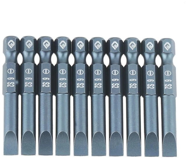Main image of 50mm Slotted Screwdriver Bits Set 10pcs, Magnetic Flat Head 1/4 Inch Hex Shank, S2 Alloy Steel Power Tool Accessories for Electric Drill Hand Screwdriver