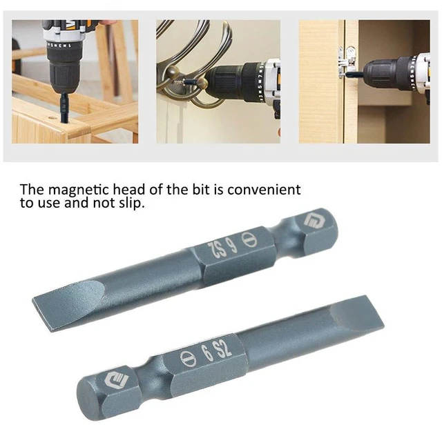 Alt view image 4 of 6 - 50mm Slotted Screwdriver Bits Set 10pcs, Magnetic Flat Head 1/4 Inch Hex Shank, S2 Alloy Steel Power Tool Accessories for Electric Drill Hand Screwdriver