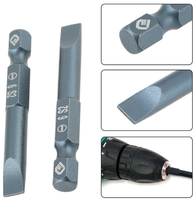 Alt view image 5 of 6 - 50mm Slotted Screwdriver Bits Set 10pcs, Magnetic Flat Head 1/4 Inch Hex Shank, S2 Alloy Steel Power Tool Accessories for Electric Drill Hand Screwdriver