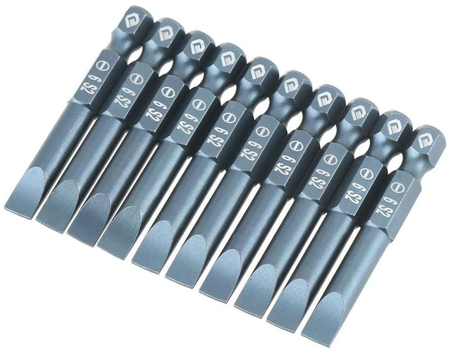 Alt view image 6 of 6 - 50mm Slotted Screwdriver Bits Set 10pcs, Magnetic Flat Head 1/4 Inch Hex Shank, S2 Alloy Steel Power Tool Accessories for Electric Drill Hand Screwdriver