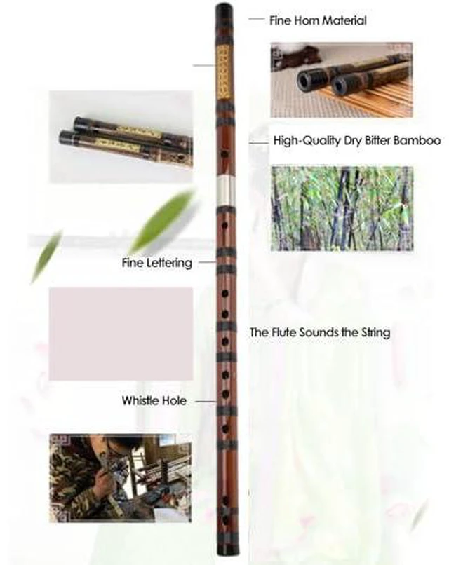 Alt view image 6 of 6 - Professional Dizi Flute in Key of C 8-Year Dried Bitter Bamboo with Brass Joint & Reed Film Glue Kit Handcrafted Chinese Bamboo Flute for Beginners & Adults
