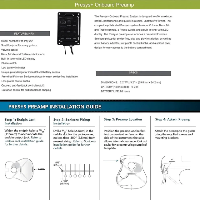 Alt view image 3 of 6 - WALFRONT Acoustic Guitar Preamp EQ Equalizer with LED Display, Onboard Preamp and Tuner for Presys Plus, Volume Control Guitar Tool