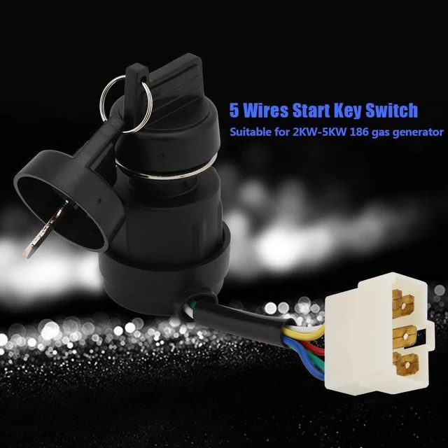 Alt view image 6 of 6 - Gas Generator Ignition Switch with Key 5 Wires Key Starter Switch for 2KW- 5KW 186 Gas Generator