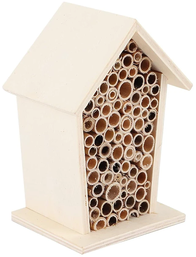 Main image of WALFRONT Wooden Bee House, Paulownia Wood Bee Shelter Nesting Box 12.5 X 9 X 7 Cm, Tubular Channels for Peaceful Pollinators, Outdoor Garden Patio Yard Decorative