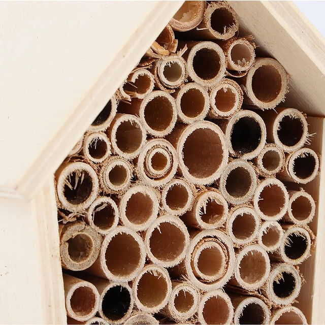 Alt view image 3 of 6 - WALFRONT Wooden Bee House, Paulownia Wood Bee Shelter Nesting Box 12.5 X 9 X 7 Cm, Tubular Channels for Peaceful Pollinators, Outdoor Garden Patio Yard Decorative
