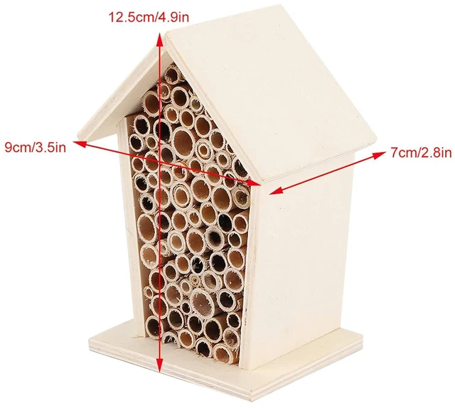 Alt view image 4 of 6 - WALFRONT Wooden Bee House, Paulownia Wood Bee Shelter Nesting Box 12.5 X 9 X 7 Cm, Tubular Channels for Peaceful Pollinators, Outdoor Garden Patio Yard Decorative