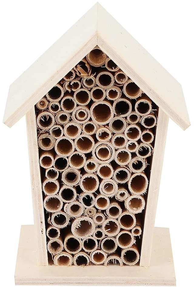 Alt view image 5 of 6 - WALFRONT Wooden Bee House, Paulownia Wood Bee Shelter Nesting Box 12.5 X 9 X 7 Cm, Tubular Channels for Peaceful Pollinators, Outdoor Garden Patio Yard Decorative