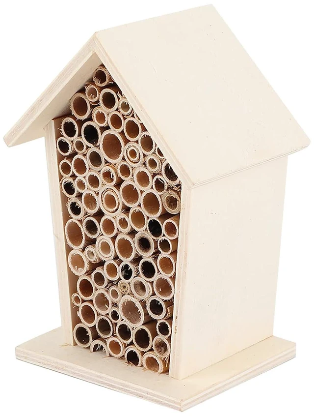 Alt view image 6 of 6 - WALFRONT Wooden Bee House, Paulownia Wood Bee Shelter Nesting Box 12.5 X 9 X 7 Cm, Tubular Channels for Peaceful Pollinators, Outdoor Garden Patio Yard Decorative