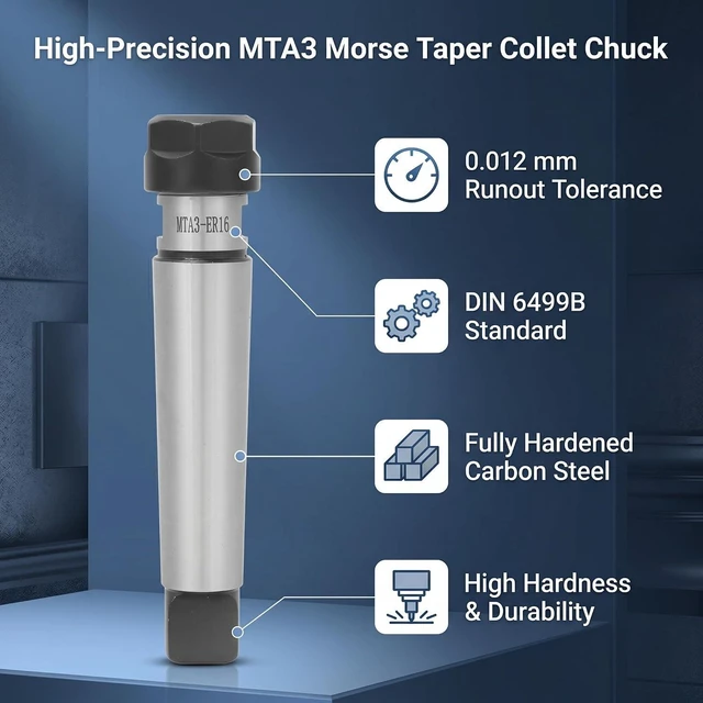 Alt view image 2 of 6 - MT3 Collet Chuck Holder CNC Milling Lathe Parts MTA3 with ER16 ER20 ER25 ER32 Carbon Steel 0.0005in Accuracy (WALFRONTzrdhenbmg6-11)
