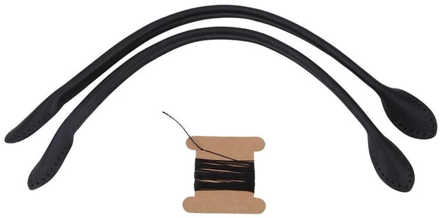 Main image of Walfront Leather Purse Handles Genuine Leather Bag Straps With Ear Shape End Bag Handles Replacement Purse Wallet Straps For DIY Hand Accessories With Thread Black Brown Beige Optional(Black)