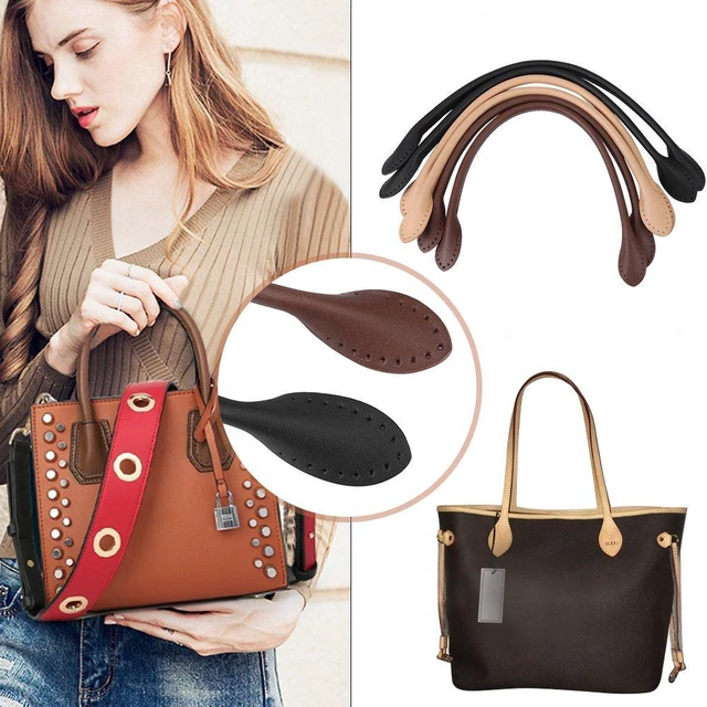 Alt view image 2 of 6 - Walfront Leather Purse Handles Genuine Leather Bag Straps With Ear Shape End Bag Handles Replacement Purse Wallet Straps For DIY Hand Accessories With Thread Black Brown Beige Optional(Black)