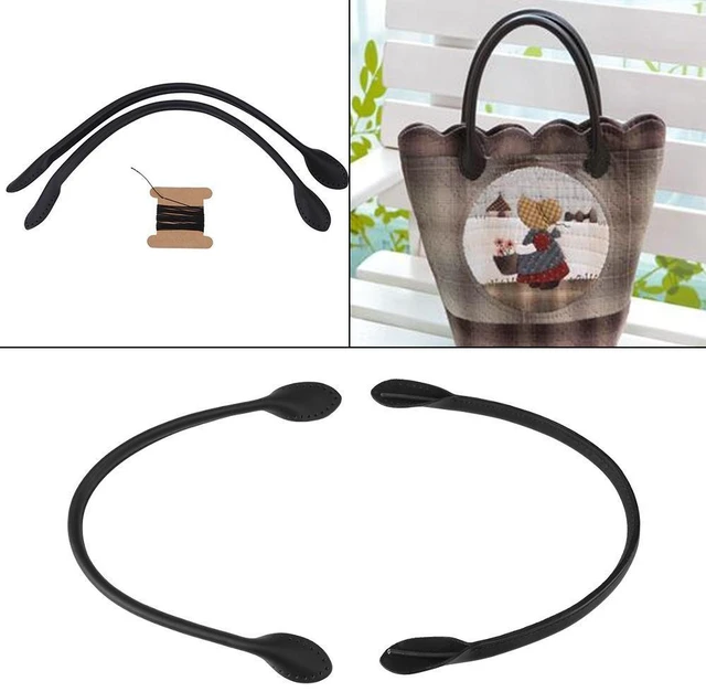 Alt view image 6 of 6 - Walfront Leather Purse Handles Genuine Leather Bag Straps With Ear Shape End Bag Handles Replacement Purse Wallet Straps For DIY Hand Accessories With Thread Black Brown Beige Optional(Black)