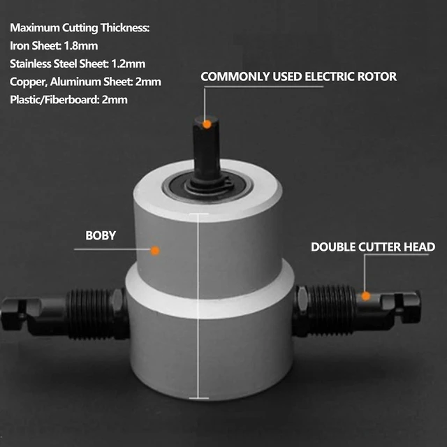Alt view image 5 of 6 - Double Head Metal Sheet Nibbler Cutter 360 Degree Adjustable Punch Nibbler Cutting Tools Kit Drill Attachment with Wrench for for Straight Curve & Circle Cutting