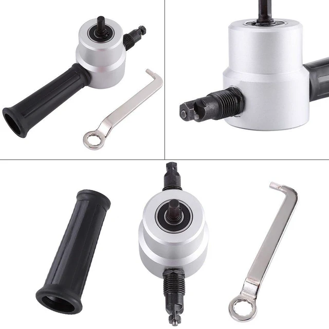 Alt view image 6 of 6 - Double Head Metal Sheet Nibbler Cutter 360 Degree Adjustable Punch Nibbler Cutting Tools Kit Drill Attachment with Wrench for for Straight Curve & Circle Cutting
