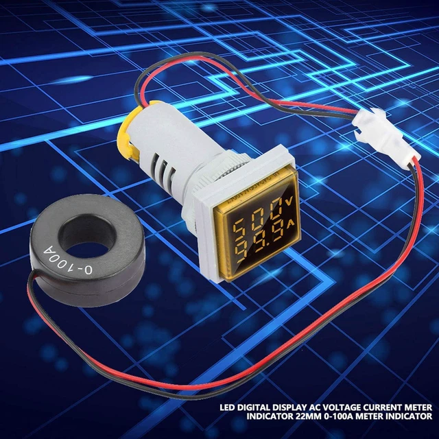 Alt view image 4 of 6 - LED Indicator Light AC Voltage Light Panel Digital Display Indicator Light 22mm 0-100A Current Indicator, Green Red Yellow Blue Indicator Lights Flush Panel Mount(Yellow)