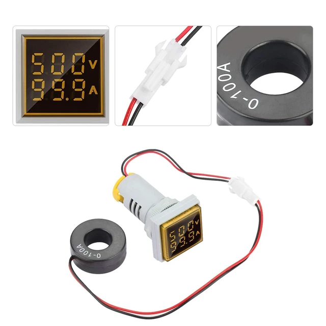 Alt view image 5 of 6 - LED Indicator Light AC Voltage Light Panel Digital Display Indicator Light 22mm 0-100A Current Indicator, Green Red Yellow Blue Indicator Lights Flush Panel Mount(Yellow)
