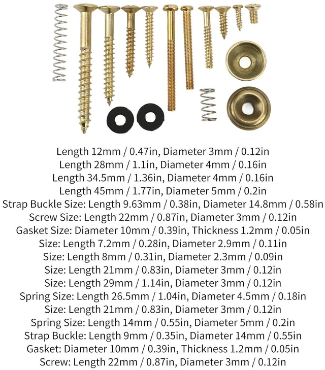 Alt view image 3 of 6 - Walfront Electric Guitar Screw Kit Multiple Sizes Guitar Metal Repairing Tool Kit with Screws Washers and Springs Repair Fasteners(Gold)
