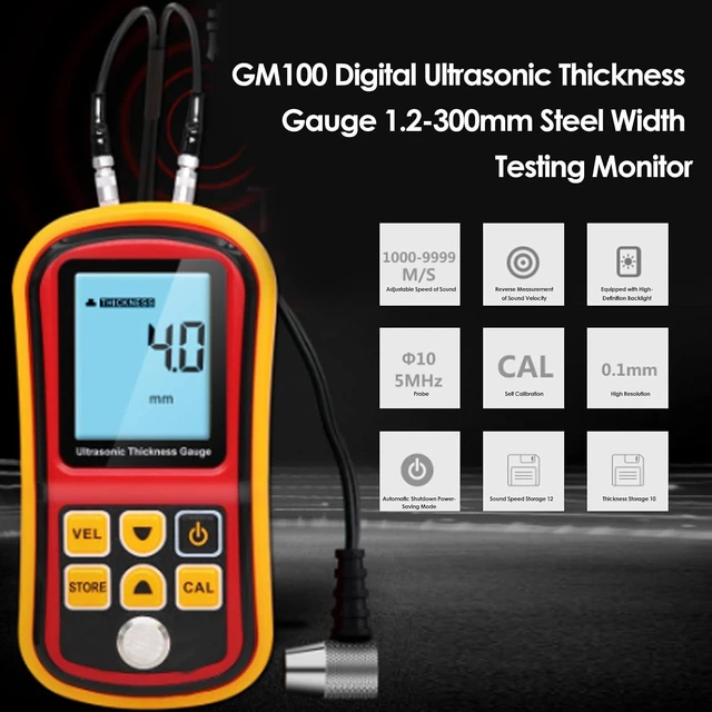 Alt view image 2 of 6 - Digital Ultrasonic Thickness Large LCD Display Sound Speed Meter Auto Calibration 5MHz 1.2-300mm for Metal Steel Plate Plastic Ceramic (Without Battery)
