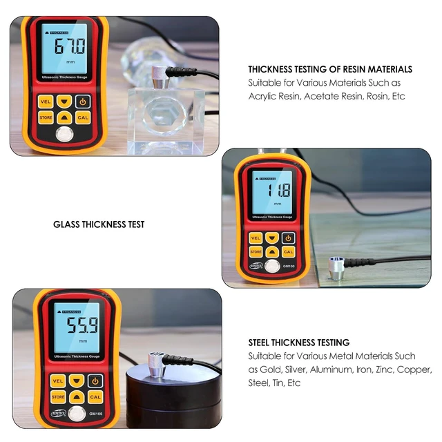 Alt view image 3 of 6 - Digital Ultrasonic Thickness Large LCD Display Sound Speed Meter Auto Calibration 5MHz 1.2-300mm for Metal Steel Plate Plastic Ceramic (Without Battery)