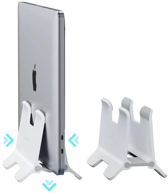 Main image of Hagibis Vertical Laptop Stand Desktop for Desk Gravity Locking Holder Dock Save Space Improves Airflow for MacBook Pro, Mac mini, Surface, HP, Dell, Chrome Book (White ABS)