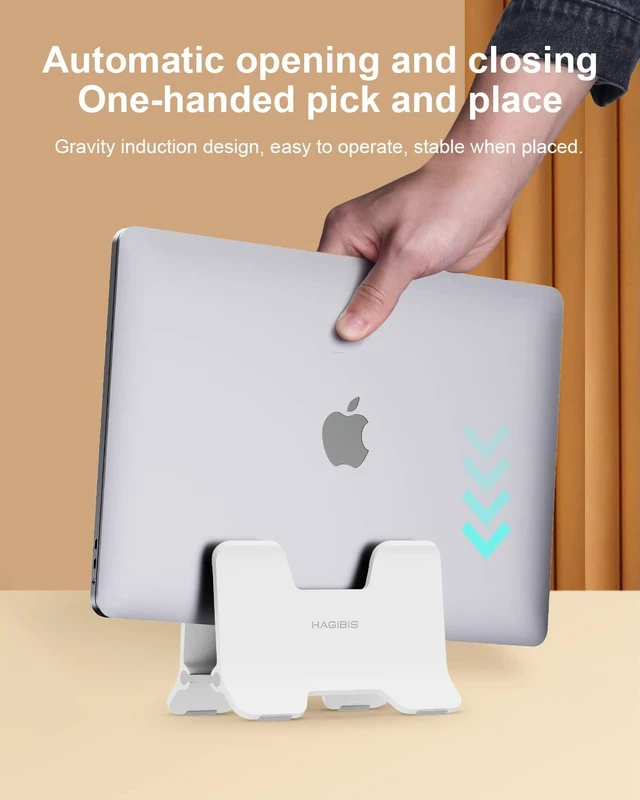 Alt view image 2 of 6 - Hagibis Vertical Laptop Stand Desktop for Desk Gravity Locking Holder Dock Save Space Improves Airflow for MacBook Pro, Mac mini, Surface, HP, Dell, Chrome Book (White ABS)
